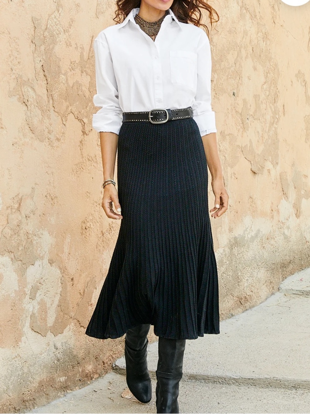 Peruvian Connection Ridgeline Midi Skirt Size M Black Pleated 100% Cotton Flowy